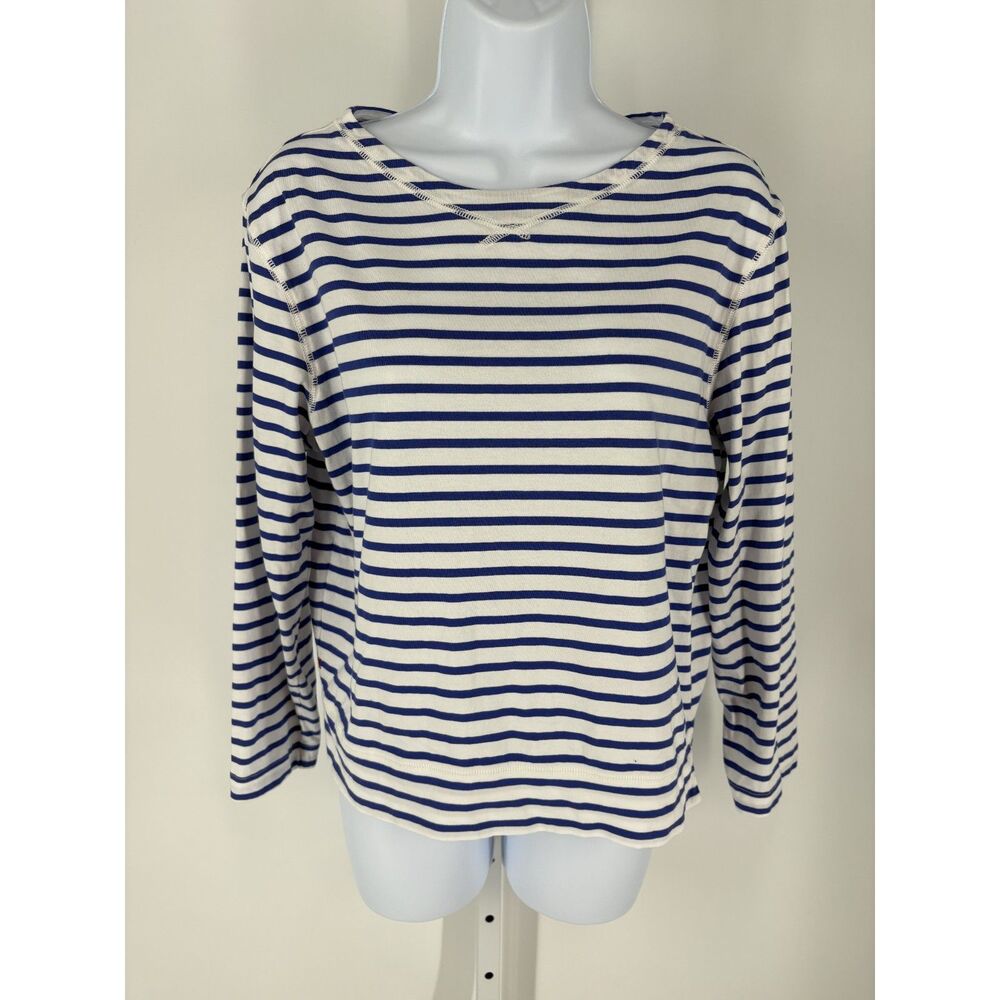 Alex Mill Blue & White Striped Long Sleeve Top | Boat Neck Casual Tee